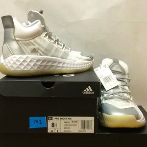 adidas Men’s PRO BOOST Mid white sneakers